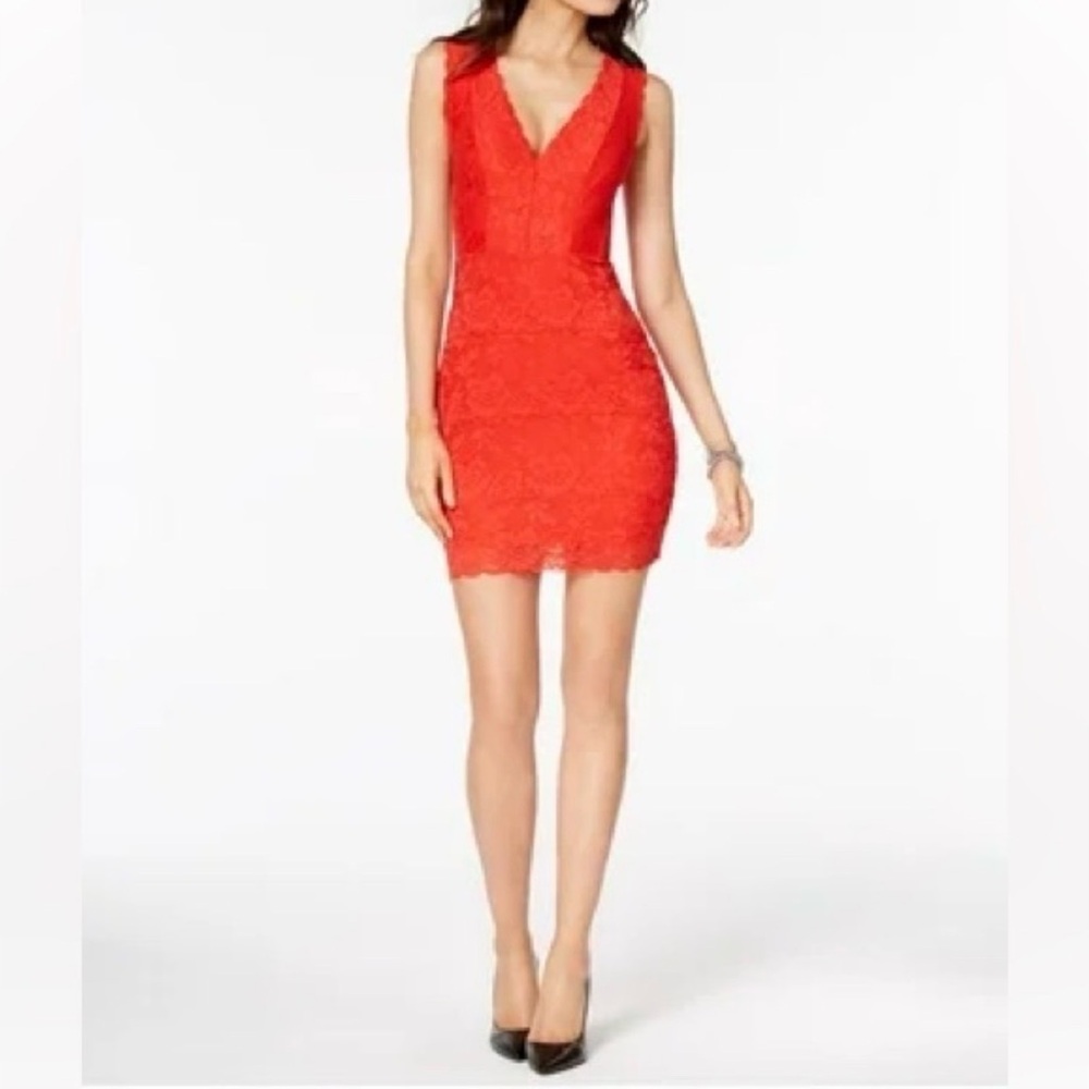 Guess Vibrant Red Lace Mini Dress